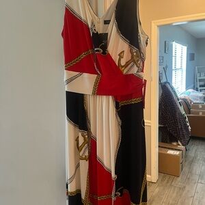 Lauren Ralph Lauren Red, Black, and White Asymmetrical Dress